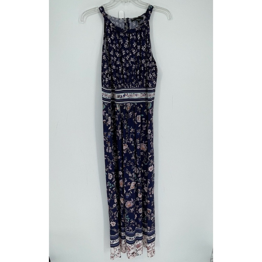 Maggy London Women's Blue Floral Sleeveless Braided Maxi Dress Plus Size 14